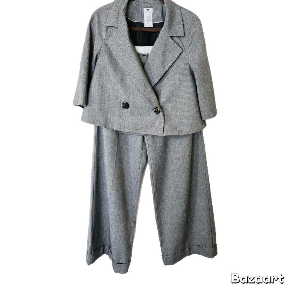 Worthington Womens Gray Black Pleated Double Breasted w/pockets Pantsuit Sz 8